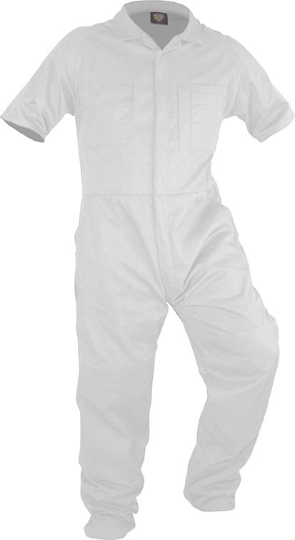 Short Sleeved Polycotton Zip Coverall White