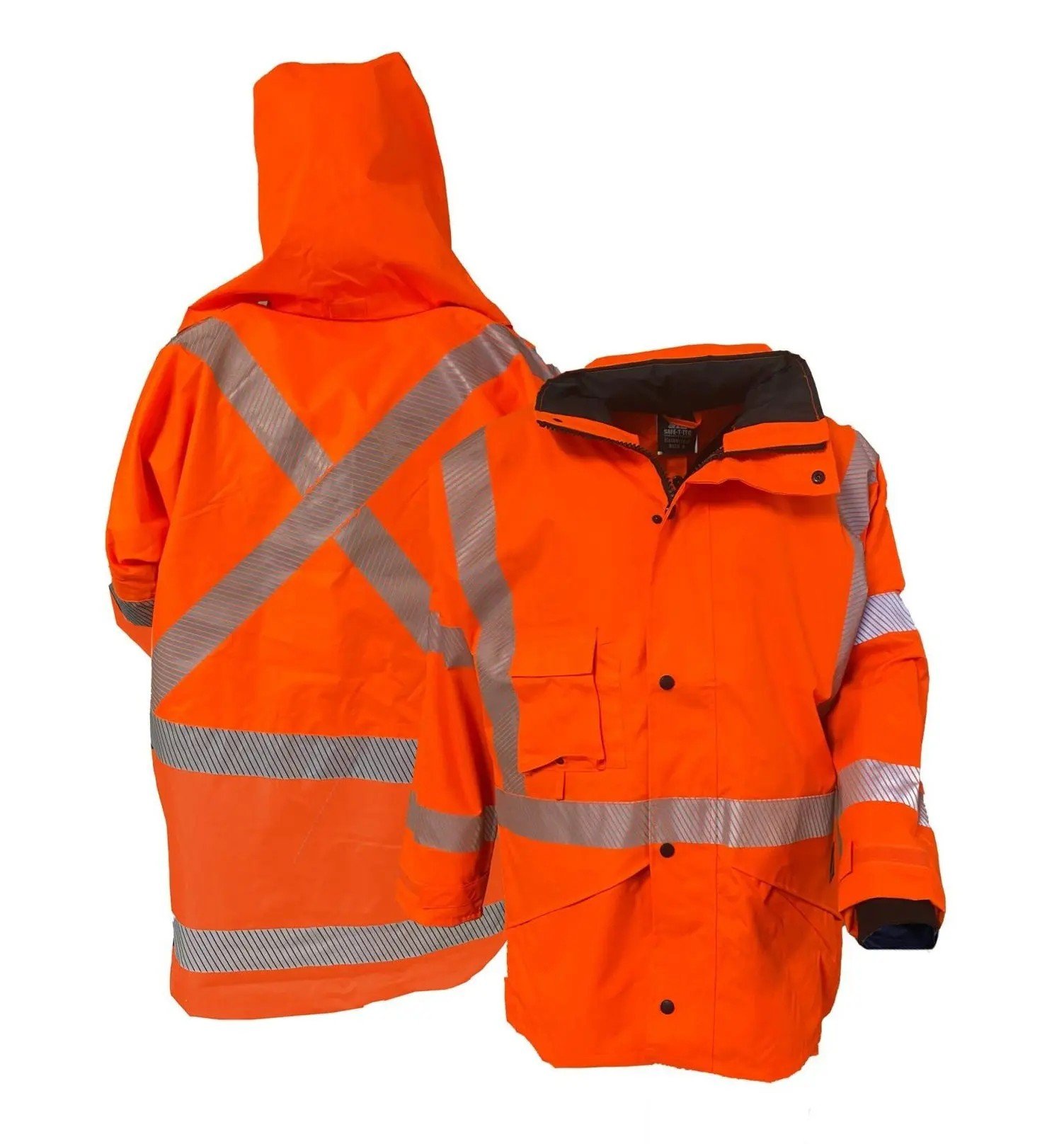 Hi Vis Rain Jacket W/Hood PU Coated Orange