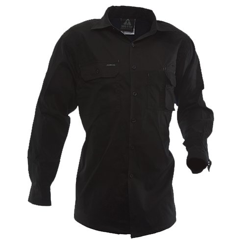 170 gsm Cotton Shirt, Long Sleeve, Black, Size-S