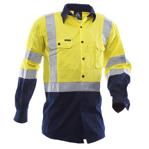 Hi-Vis D/N Cotton Shirt, LS, Yellow/Navy