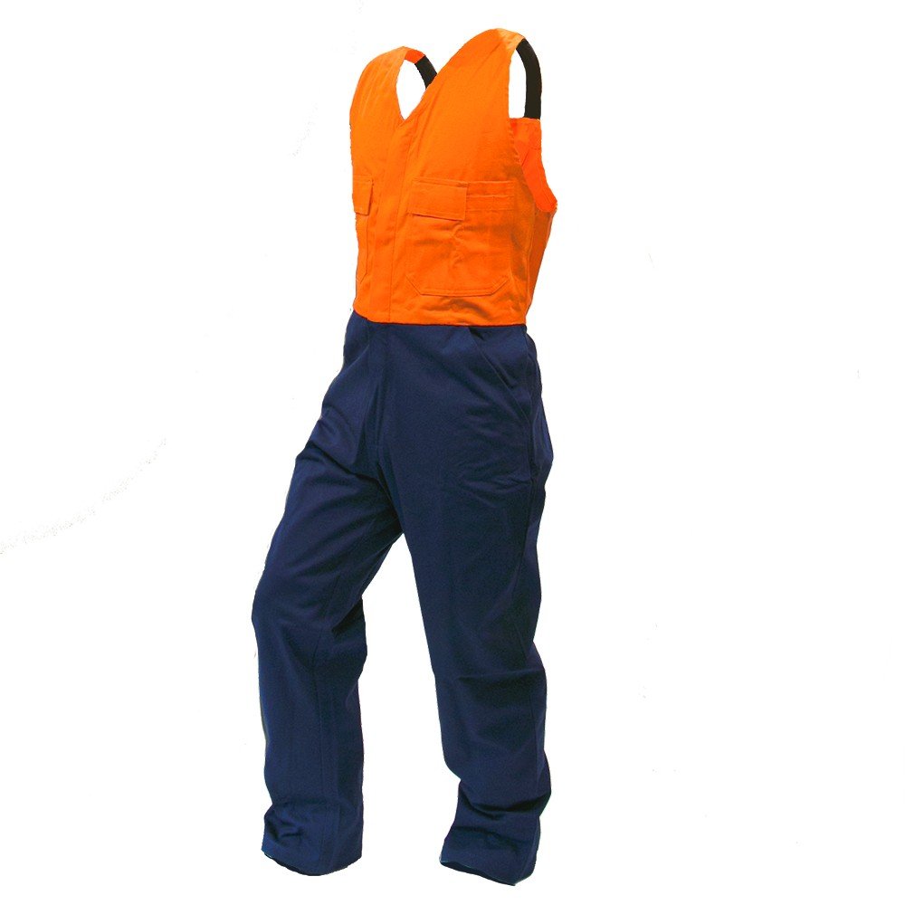 Action Polycotton Bib Overalls, DO, Ora/Navy