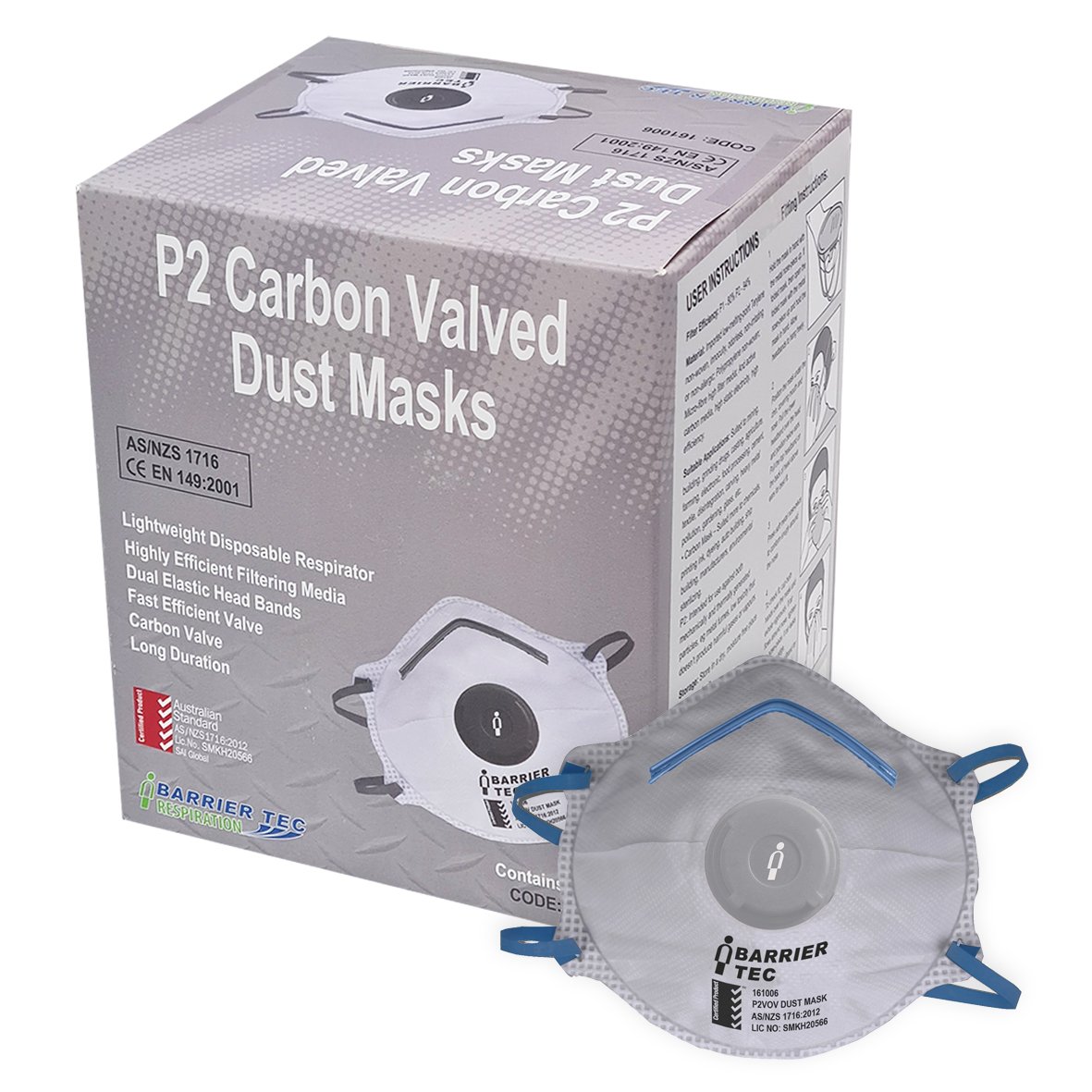 Dust Masks, P2 Valved, Carbon, Box 10