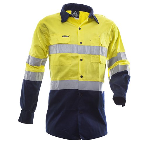180 gsm Cotton Shirt, LS, Yellow/Navy, Tape AU Sty
