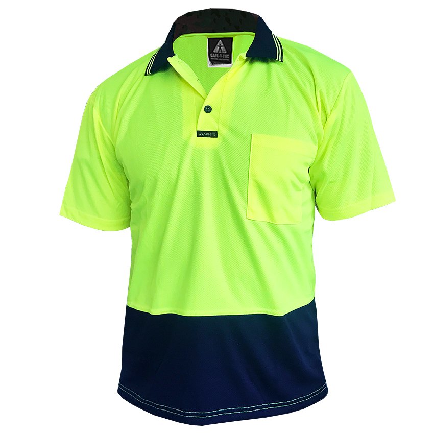 Hi-Vis Polo Shirt, S/S, Yellow/Navy