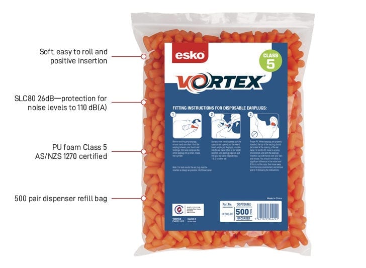 Esko Vortex Earplugs Orange Uncorded Refill