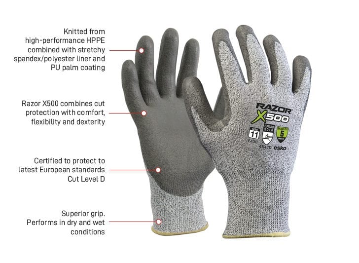 Esko Razor X500 Cut 5 PU Dip Glove Header Carded