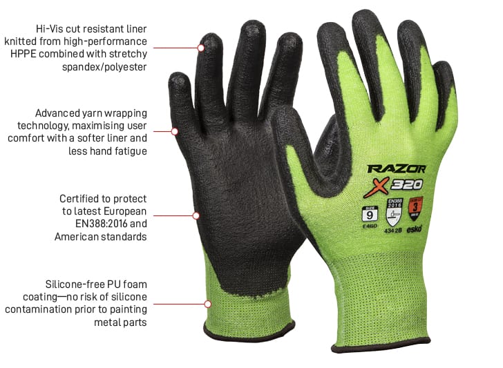 Ninja Maxim Cut 3 Work Gloves C3 Green NFT Cut Rated Safety Glove AS/NZS Cert 