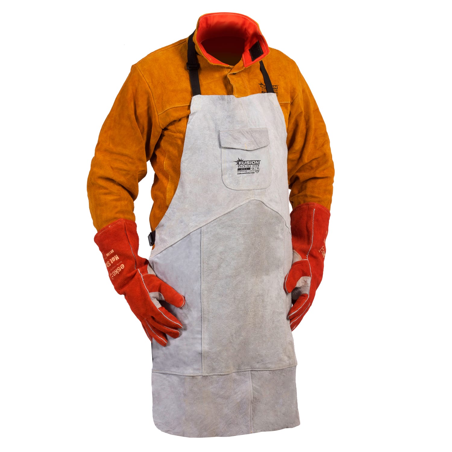 Welder's apron long leather short chromium 2 pockets weld protection