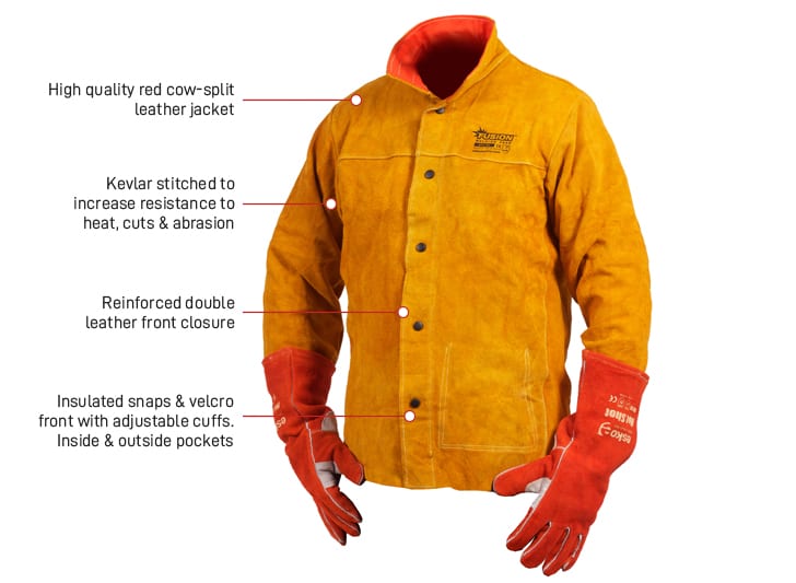 Leather Work Jacket for Welder Woodworker QeeLink Welding Jacket Heat & Flame Resistant Heavy Duty Split Cowhide Working Coat Worker Jacket 
