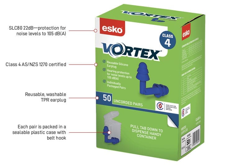 Esko Vortex Earplugs Blue Uncorded Reusable