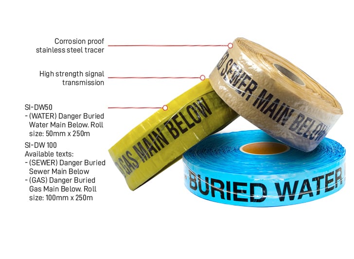 250M roll CAUTION WATER MAIN BELOW underground pipeline warning tape 