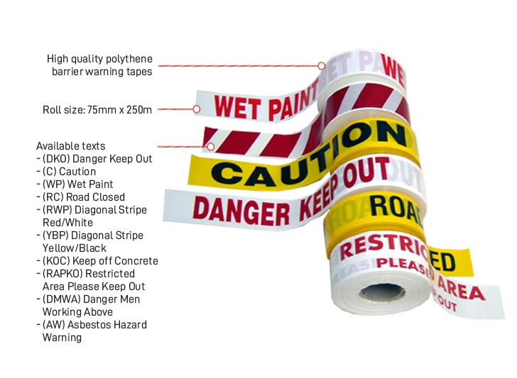 Reflective Barrier Tape for Warning Hazards and Events Red & White 75mm x 250m 