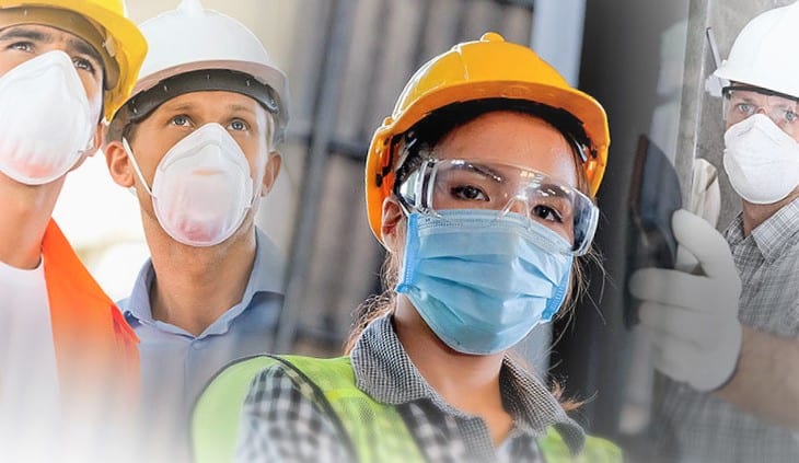 Workers with various masks